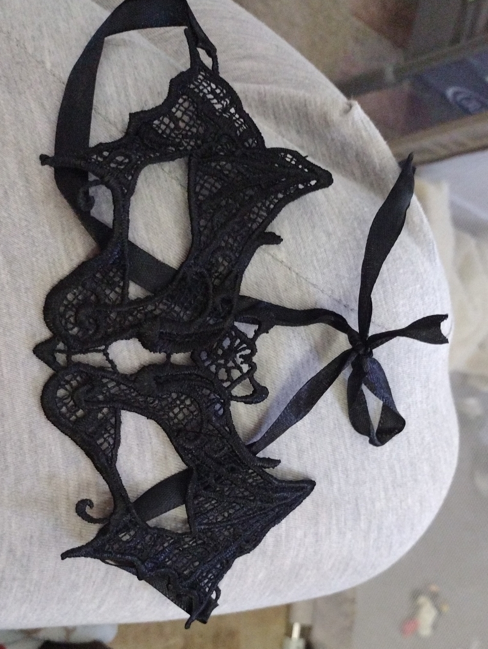 Black Lace Eye Mask with Ribbon Tie